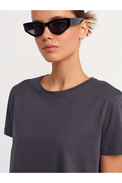 Dilvin 3471 100% Cotton Crew Neck Basic T-Shirt-Anthracite