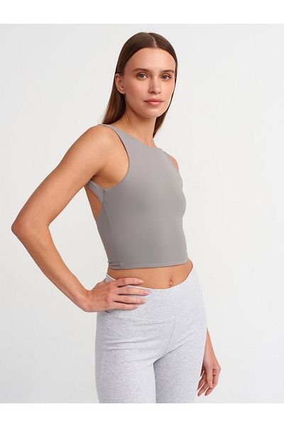 Dilvin 30673 Gray Open Back Crop Top