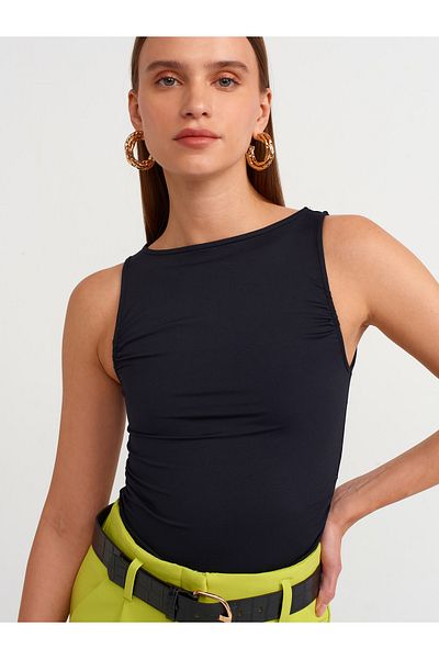 Dilvin 20827 Black Sleeveless Gathered Ball