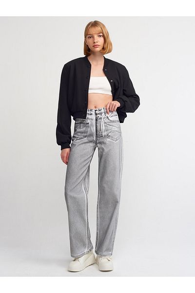 Dilvin 71361 Black Foil Printed Wideleg Trousers-White