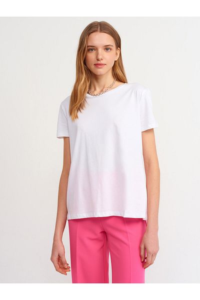Dilvin Crew Neck Basic T-Shirt-White 3471/U2731