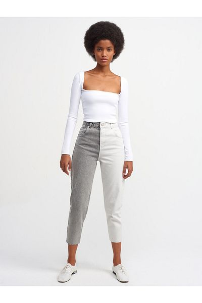 Dilvin 3700 geripptes Langarmshirt – Weiß