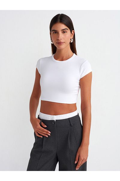 Dilvin 30936 Body-Sitting Crop Top-White