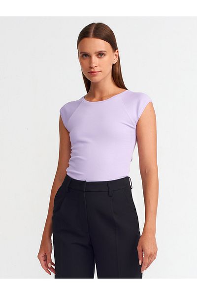 Dilvin 30811 Tricou liliac cu decolteu rotund