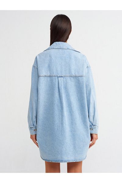 Dilvin 50721 Cămașă oversize din denim cu un singur buzunar-albastru