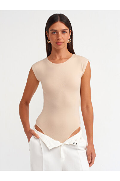 Dilvin 20876 - Φορμάκι Crew Neck Light Beige Snap Fastener