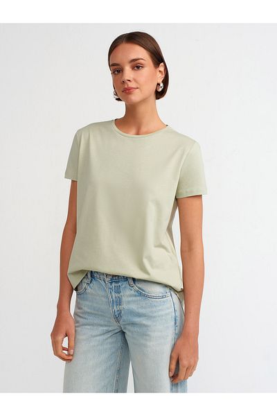 Dilvin 3471 Model - Crew Neck Mint Color Basic T-Shirt
