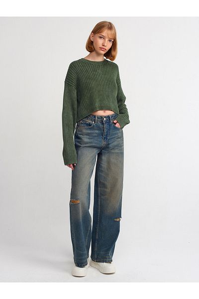 Dilvin 71357 Pantaloni largi din denim distruși-Tint