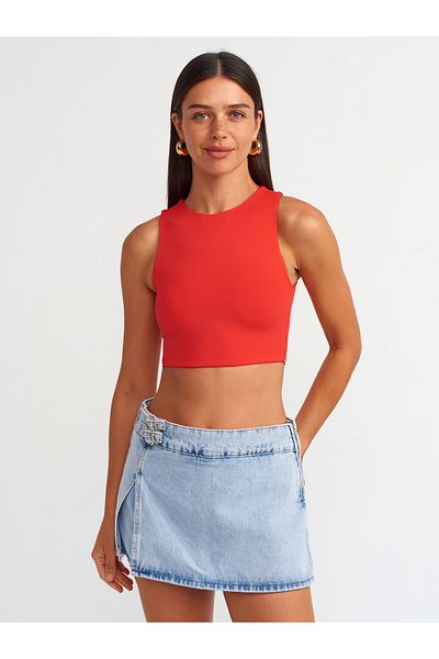 Dilvin 20902 Model Red Polyamide Crop Top