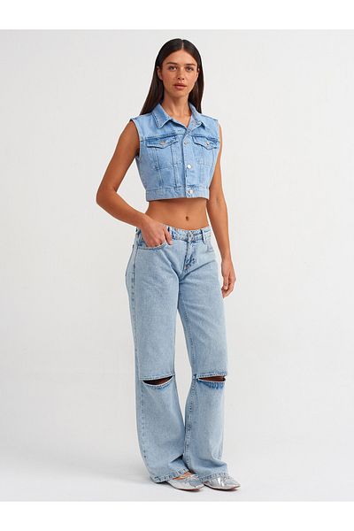 Dilvin Model 71500 - Pantaloni din denim albastru deschis, sectiune la genunchi