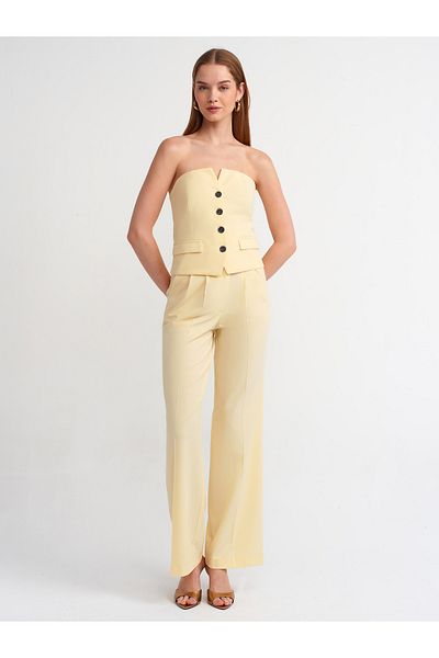 Dilvin 71283 Adjustable Waisted Stylish Trousers-Yellow