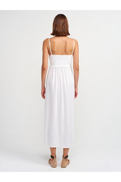 Dilvin 91233 Rochie midi ecru - Detaliu adunat