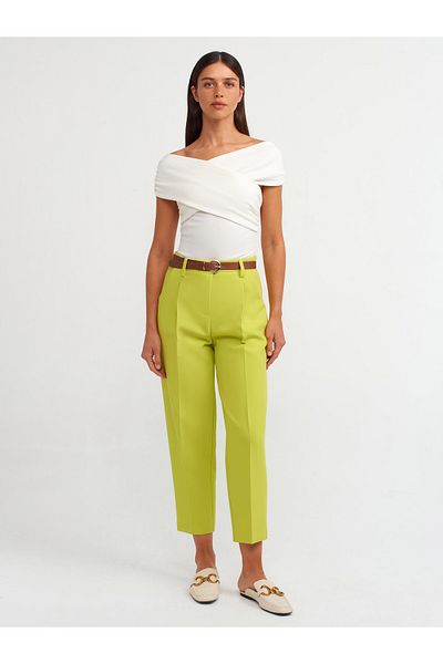 Dilvin 71292 Arched Carrot Fit Trousers-Pistachio Y.