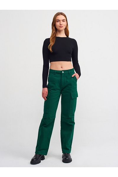 Dilvin 70828 Cargo Pocket Piece Paint Denim Trousers-Green