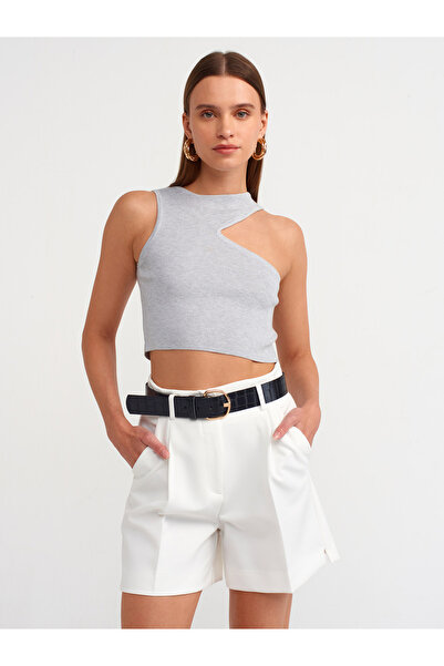 Dilvin Crew Neck Front Low-Cut Neck Blouse