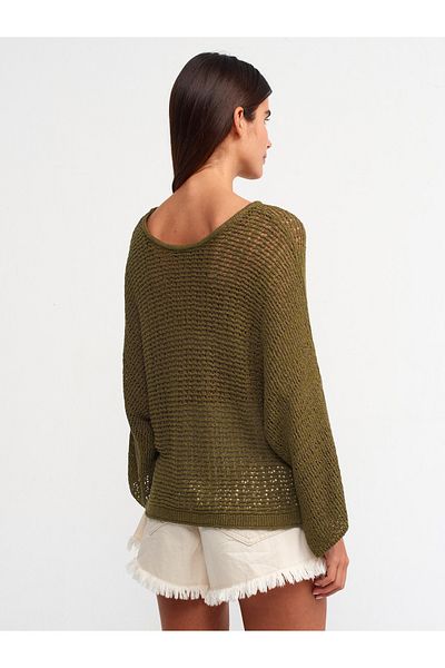 Dilvin 10551 Boat Neck Shaped Knit Sweater-khaki
