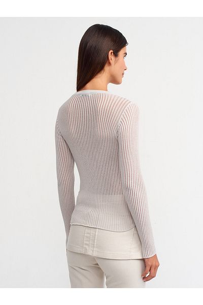 Dilvin 10355 Crew Neck Transparent Sweater-grey