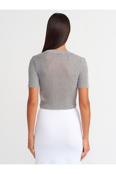 Dilvin 10571 - Gray Crew Neck Transparent Knitwear Blouse