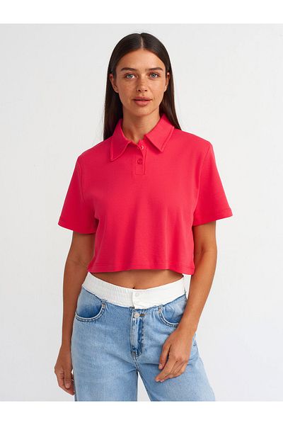 Dilvin 30961 Polo Neck Red Cotton T-shirt