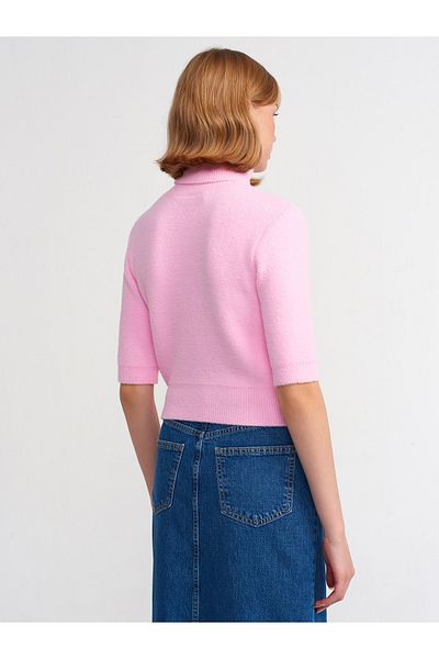 Dilvin 10480 Model Roz Pulover cu gât complet cu textura moale