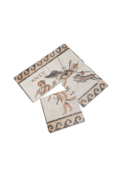 Anadolia Set of 4 Travertine Eye Mosaic Wooden Coasters