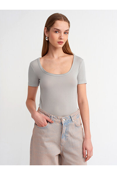 Dilvin 30903 Kısa Kollu T-shirt-Açık Gri