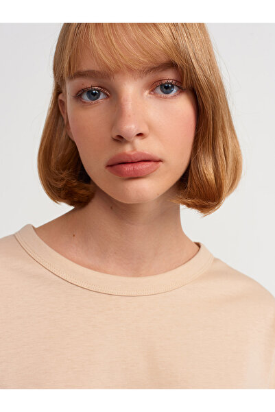 Dilvin 30123 Oversize T-shirt-Beige