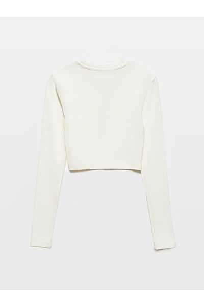 Dilvin 31236 Long Sleeve Crop Top-Ecru