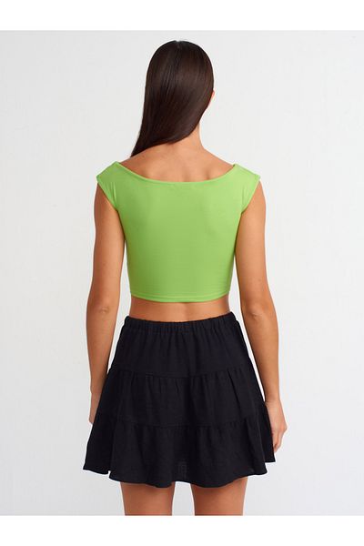 Dilvin 20869 Crop top cu gât barcă verde deschis