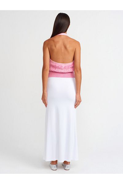 Dilvin 80362 Fusta maxi alba cu talie inalta
