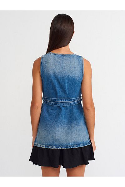 Dilvin 50729 Bluză albastră din denim - Curea subțire