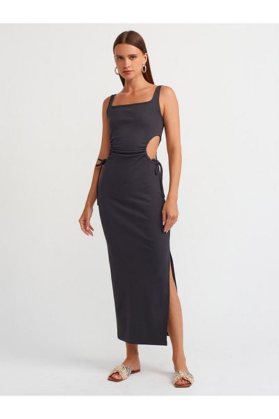Dilvin Model 9094 Rochie Lunga Antracit cu Detaliu Fereastra