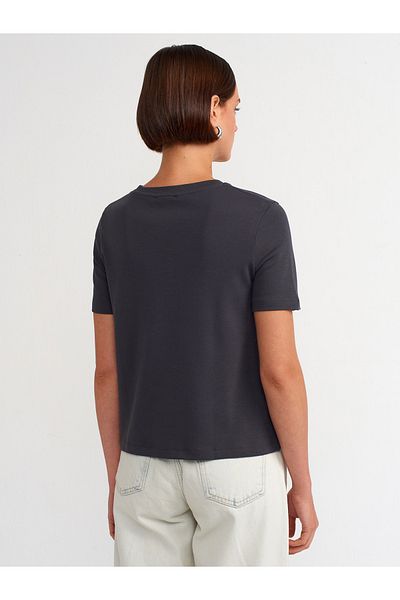 Dilvin 31142 Model - Anthracite Crew Neck Cotton T-Shirt