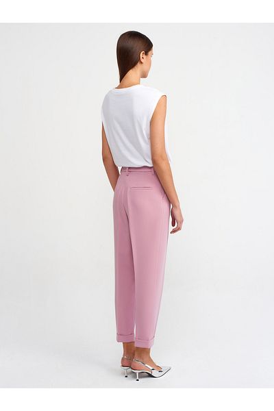 Dilvin 71270 Curved Leg Straight Fit Trousers-Pink