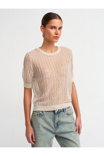 Dilvin 10348 Crew Neck Short Sleeve Sweater-ecru
