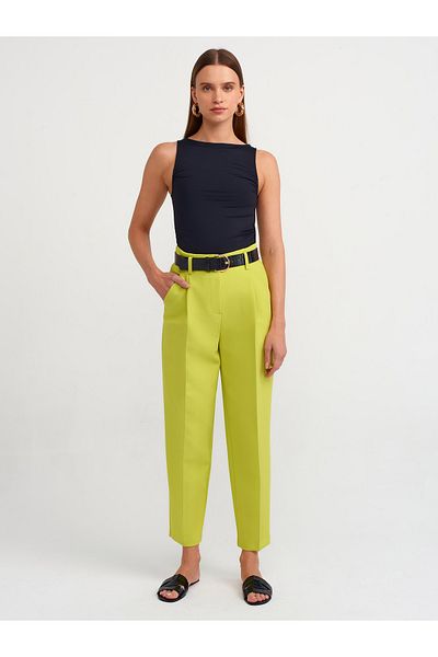 Dilvin 71303 Belted Carrot Fit Trousers - Peanut Collar