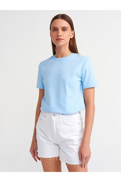 Dilvin 31069 - Tricou albastru deschis din bumbac cu decolteu