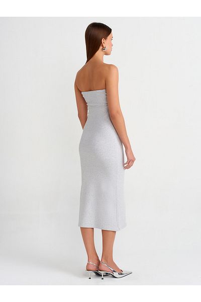 Dilvin 91127 Rochie midi fără bretele-Melange gri