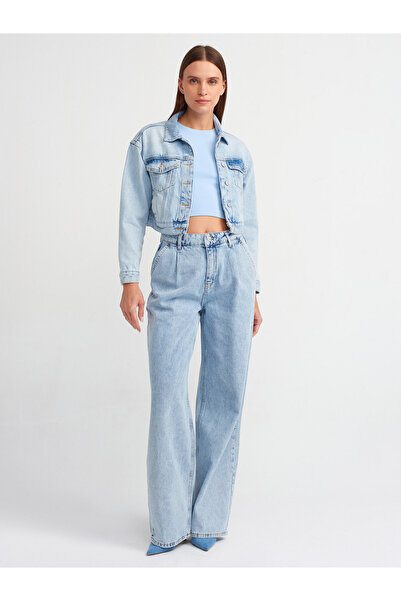 Dilvin 65348 Model Crop Denim Coat - Albastru