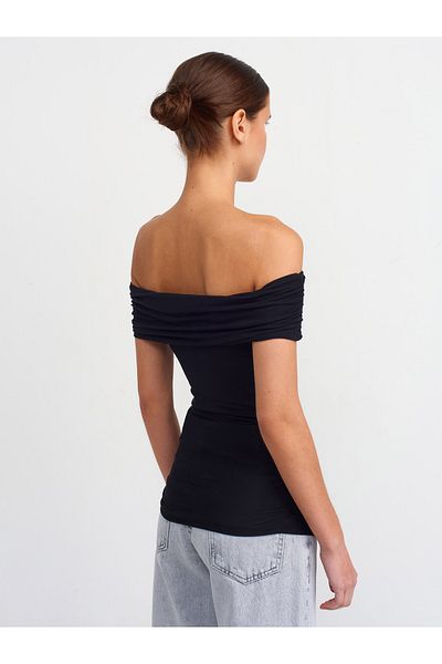 Dilvin 30902 Off Shoulder Gathered Ball-Black
