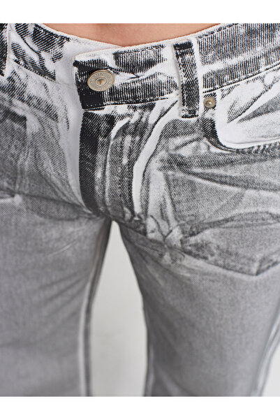 Dilvin 71361 Black Foil Printed Wideleg Trousers-White