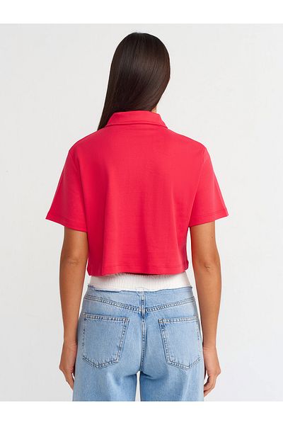 Dilvin 30961 Polo Neck Red Cotton T-shirt