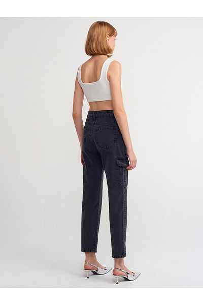 Dilvin 71366 Front Cargo Denim Trousers-Black