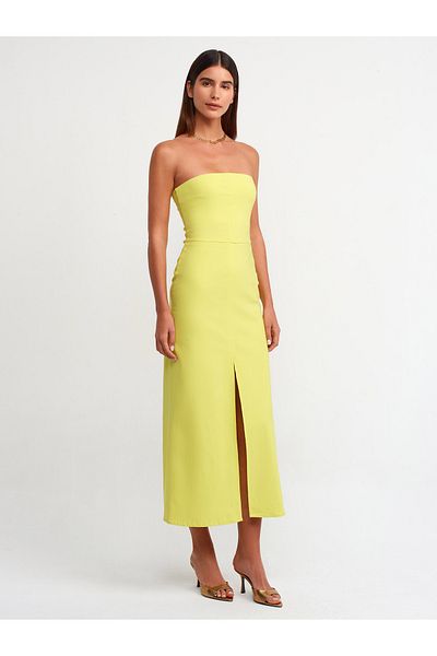 Dilvin 90758 Rochie fără bretele cu fantă-lime