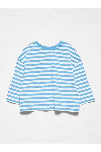 Dilvin 30282 Tricou Crop Crew Deck-Albastru
