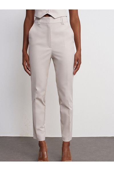 Dilvin 71529 High Waist Slim Fit Trousers - Stone