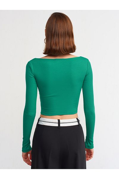 Dilvin Top cu mânecă lungă cu nervuri 3700-verde închis