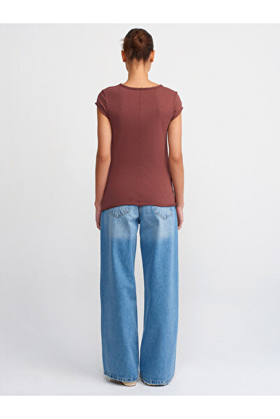 Dilvin 30699 Βαμβακερό T-shirt-Καφέ