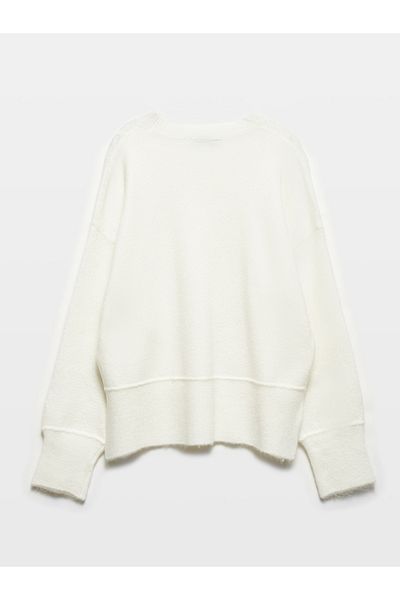 Dilvin 10626 Ecru Knitwear Sweater - Crew Neck and Slit Detail