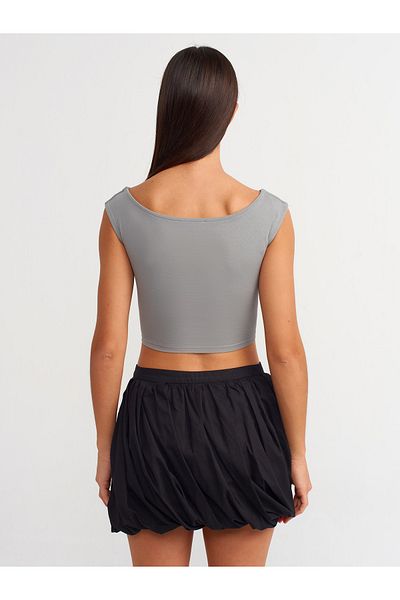 Dilvin 20869 Model - Gray Boat Neck Crop Top